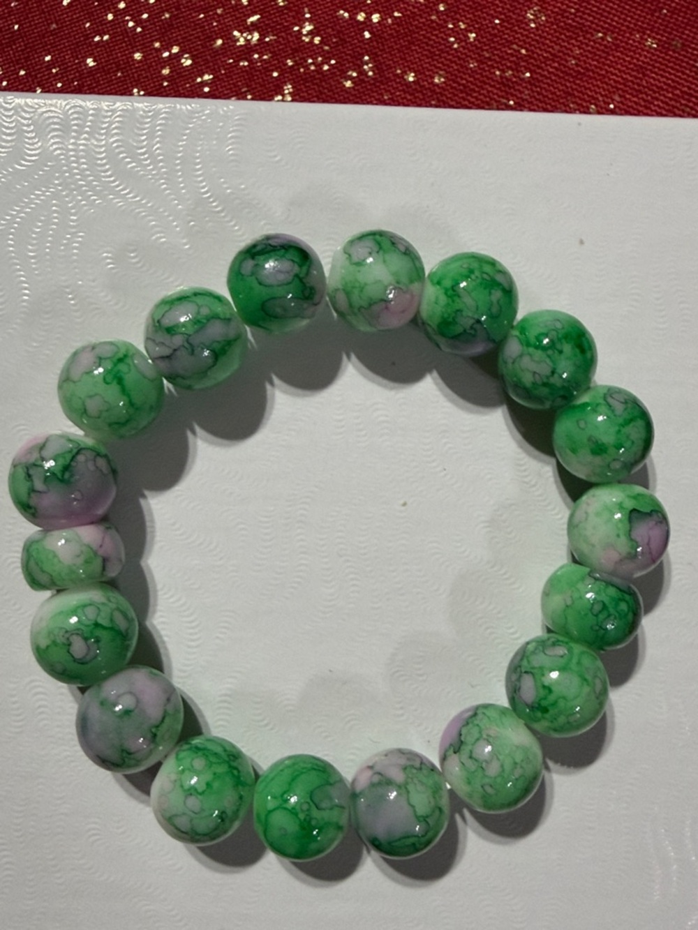 Green Marble Bead Stretch Bracelet by